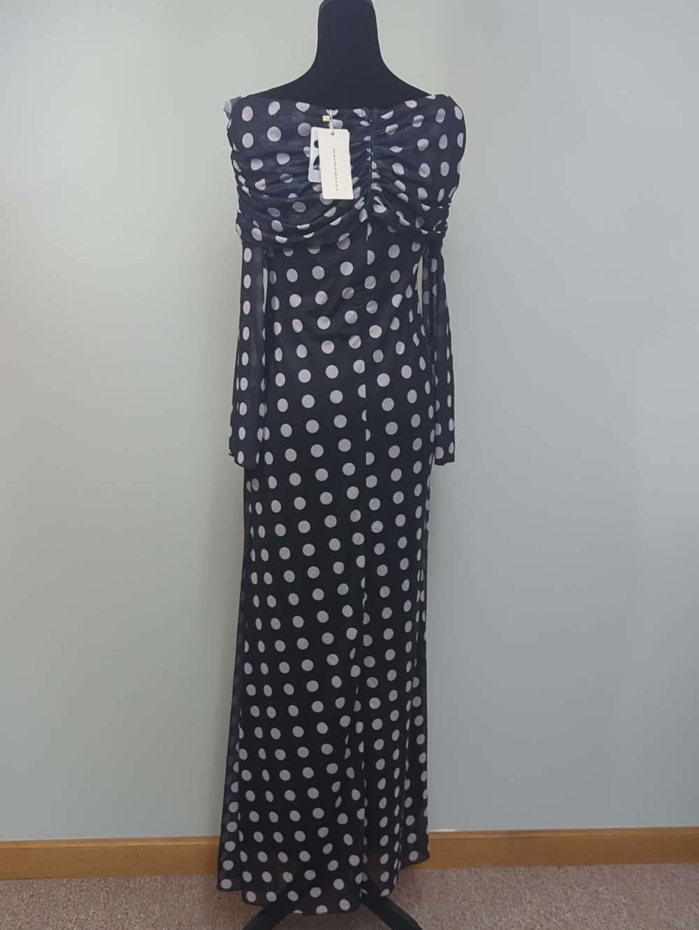 Black and White Polka Dot Maxi Dress - Picture 7 of 11
